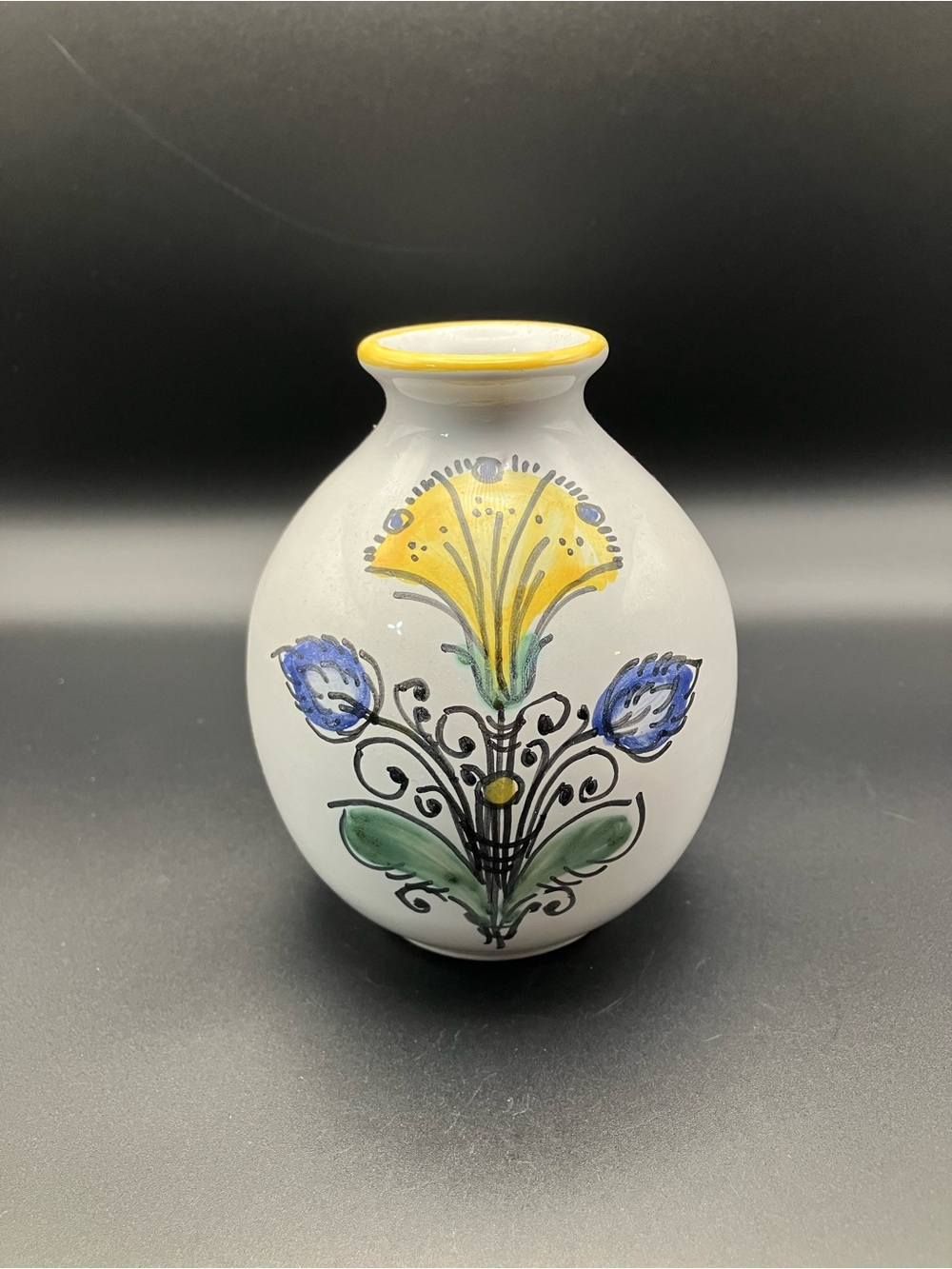 Hand-Painted Floral Ceramic Vase - Yellow & Blue